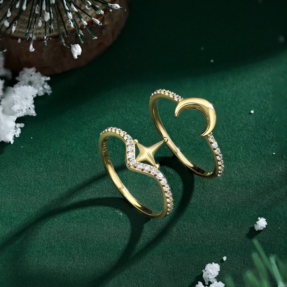 Elegant Star Moon Sterling Silver Plating Zircon Rings