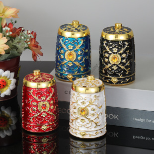 New European-Style Western Flower Push-Type Toothpick Holder High-End Fully Automatic Rotating Lid Toothpick Holder Living Room Household Toothpick Box