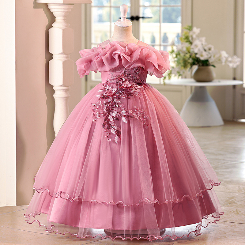Cross-Border Children's Dress One-Shoulder Tutu Princess Dress Wedding Banquet Piano Performance Party Dress Dress