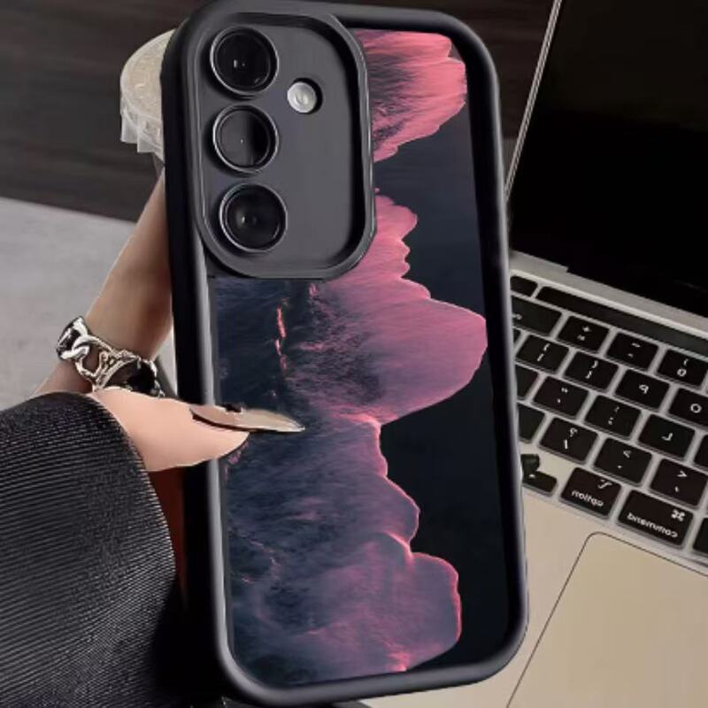 Black Sand Purple Sea A54 A55 Healing Style Suitable for Samsung S24 Mobile Phone Case S23Ultra Soft A54 A55 Anti-Fall