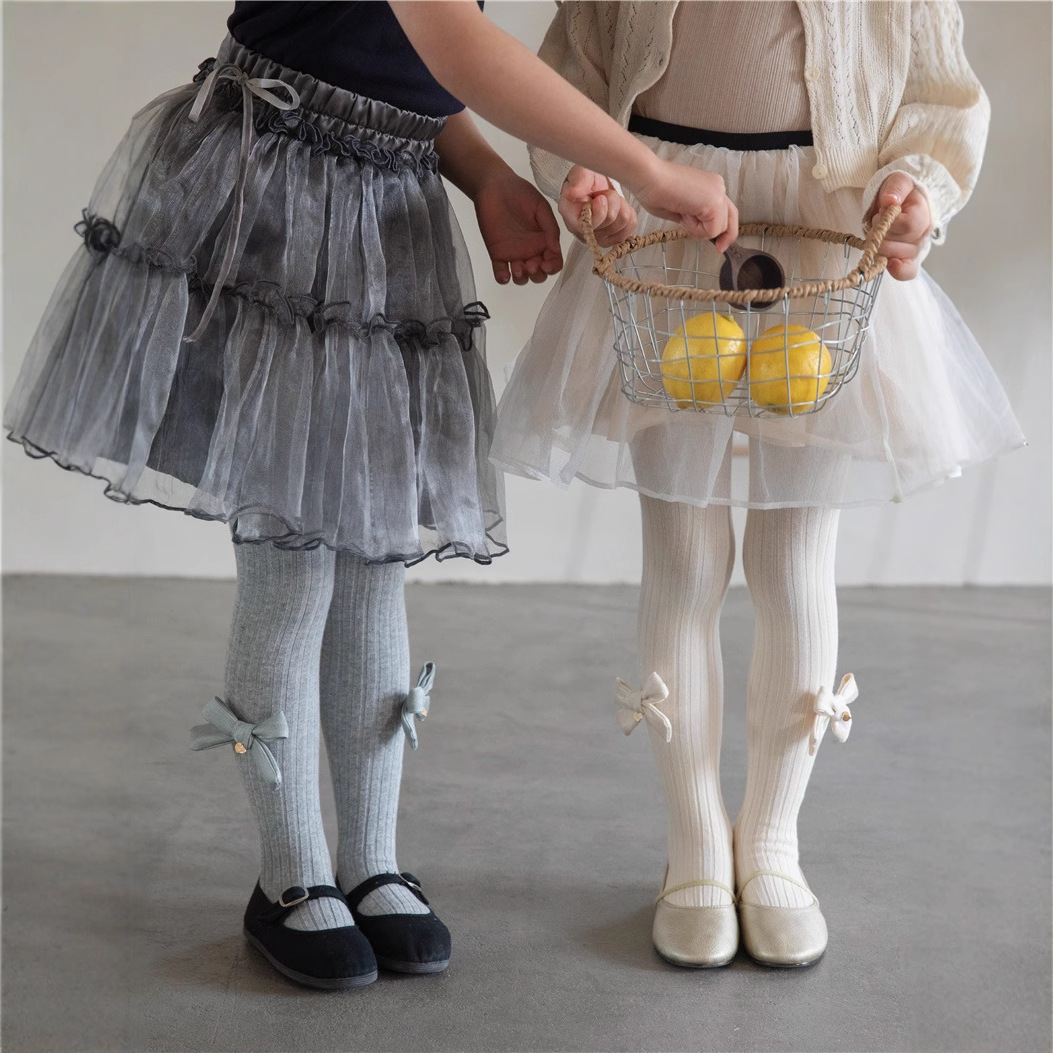 春季新款儿童连裤袜宝宝单色结牌打底裤可爱公主风裤子