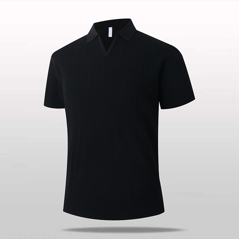 Polo camiseta de punto camiseta de manga corta hombre V-collar ventana delgada negocios camiseta de hielo de verano fábrica transfronteriza al por mayor