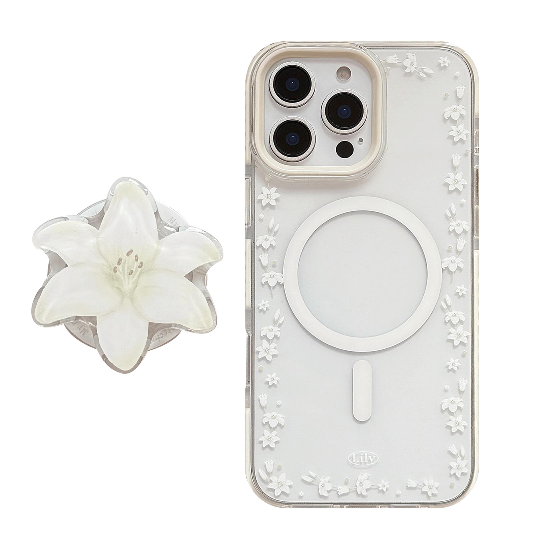 Ins Lilium succión soporte 16pro max transparente iPhone17 caso de teléfono móvil aplicable 13 anti-caída fresco 14