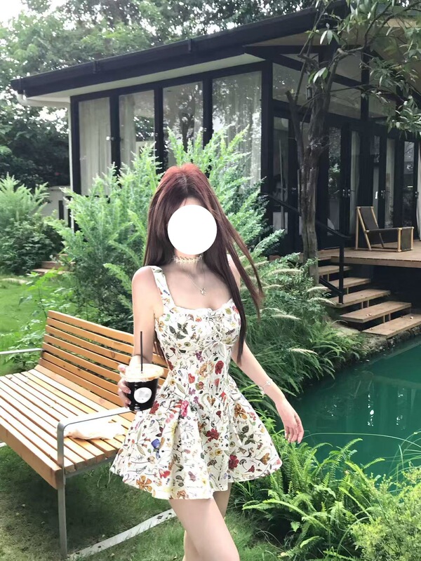 【法香告白】甜欲设计感法式吊带连衣裙女夏季碎花裙子甜美A字裙|undefined
