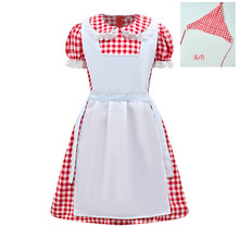 美国上世纪农场服装 万圣节童话角色扮演 蕾丝红格子啤酒装小女仆