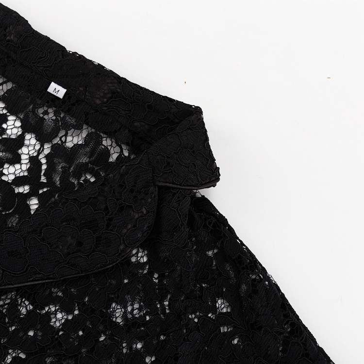 Lace See Through Two Piece Set Women Sexy Sexy Polo Collar Shirt Trousers Suit