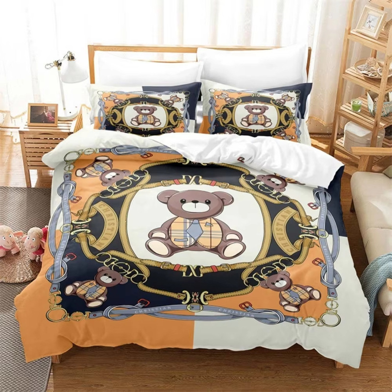 Cross-Border Amazon Hot Selling Cute Bear Duvet Cover Set Bedding Set Three-Piece Duvet Cover Direct Sale