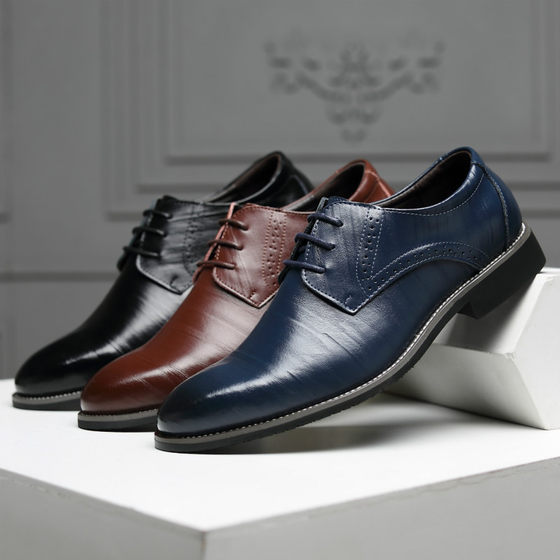 New Large Size Cross-border Men's Leather Shoes Korean Fashionable All-match Youth British Pointed Toe Lace-up Business Casual Men's Shoes