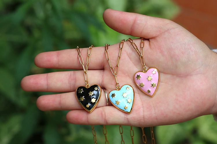 Unisex Gender Fashion Style Fashion Creative Dripping Oil Pentagram Heart-shaped Copper Clavicle Chain
