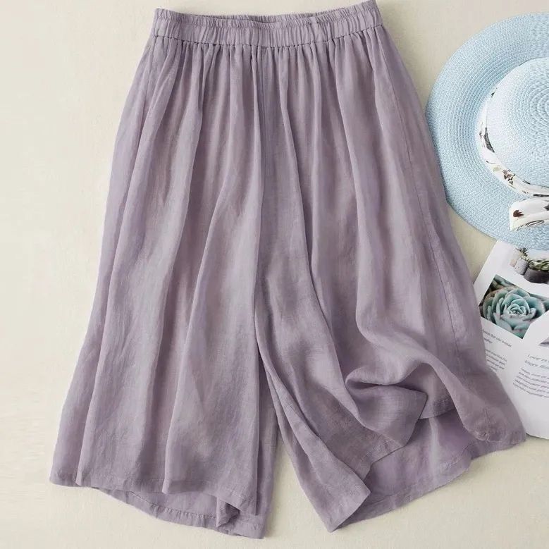 Cotton and Linen Loose Drapey Cropped Pants Casual Wide-Leg Pants for Women, Imitation Tencel Ramie Thin Style, 2026 Summer New High-Waisted Model