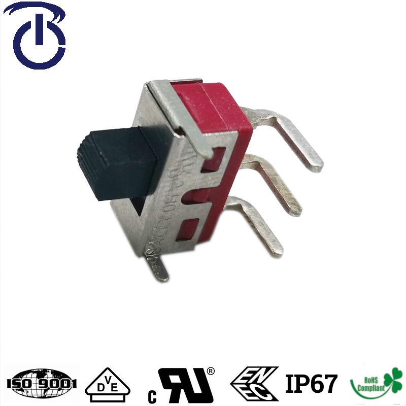 厂家生产环保带UL、VDE滑动开关中型侧向三挡红色短柄滑动开关