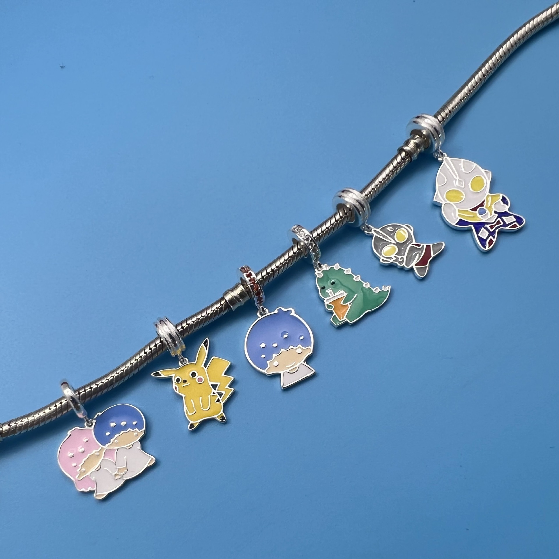 S925 plata epoxi dibujos animados lindo colgante nueva pulsera colgante DIY pulsera accesorios niñas