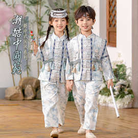 童装春夏季新款古风国风汉服唐装节日表演服扎染云肩套装
