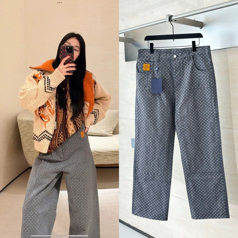 Ceiling Quality 25Ss Trendy Brand New Style Donkey Home Old Flower Four-Leaf Clover Fish Scale Jacquard Jeans for Men and Women Celebrity Trend