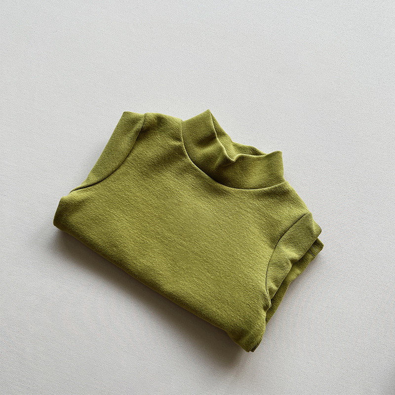Camisa de fondo de cachemir de algodón para niños 2024 Otoño e Invierno para hombres y mujeres Camiseta de manga larga con cuello medio para niños ropa de abrigo elástica para niños