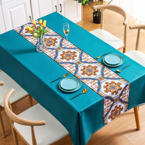 Home Nordic PVC Tablecloth Waterproof Oil-Proof Wash-Free Dining Tablecloth Ethnic Style Dining Room Tablecloth Coffee Table Cloth Dropshipping One Piece