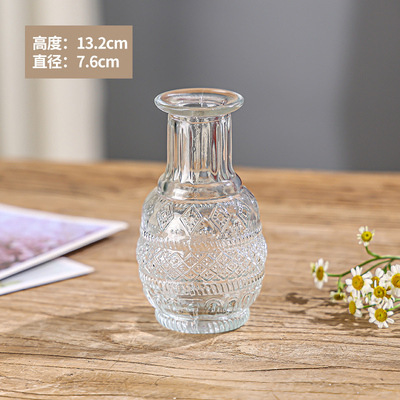 Retro repujado mini florero transparente hidropónico flor arreglo florero de cristal salón aromaterapia botella adornos Decoración