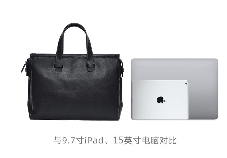 Túi xách tay nam da bò thật công sở đựng tài liệu laptop dung tích lớn 38×11×26 cm — Màu đen da thực vật chi tiết 12