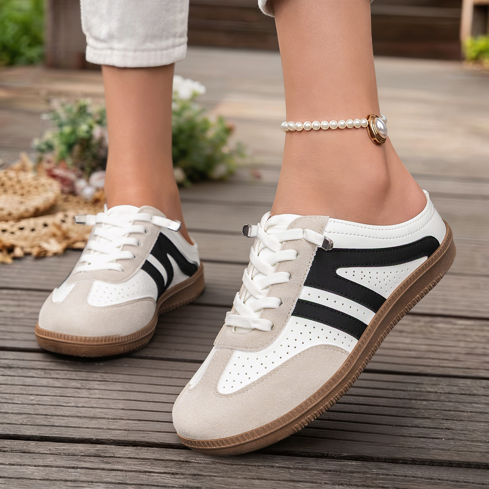 Zapatos de mujer de verano transfronterizos de entrenamiento medio zapatillas transpirables suela suave un pedazo retro zapatos perezosos zapatos casuales