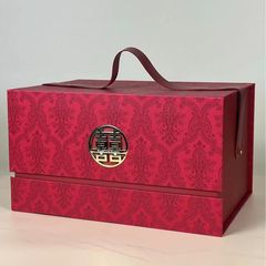 大きいサイズの赤い中国式の模様の二重の手提げの喜糖の箱の結婚のお土産の結婚式の祝儀は金の贈り物の箱にアイロンをかけます。