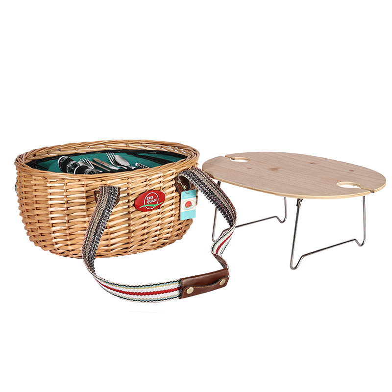 Comercio exterior canasta de picnic de caña personalizada con cubierta de mesa canasta de almacenamiento de aislamiento térmico portátil con cubierta de mesa canasta de frutas canasta de sauce americana