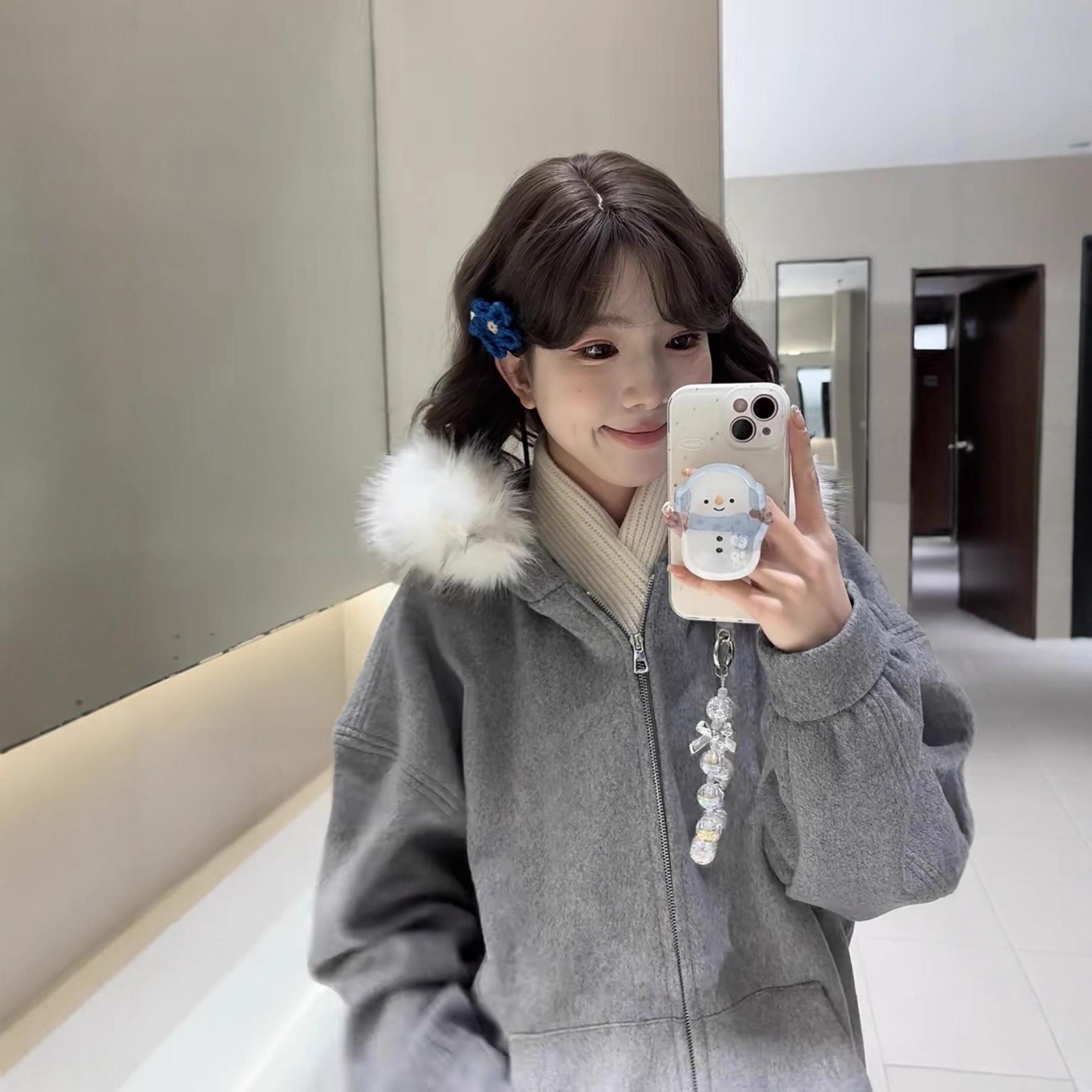 连帽毛领羊毛呢子大衣女冬季新款加绒加厚拉链卫衣开衫贵气外套秋