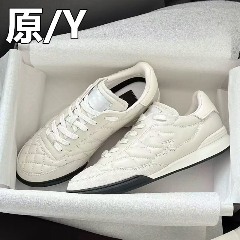 High Version of Small Fragrant Style Quilted Casual Sports Shoes Genuine Leather Lace-Up Moral Training Shoes Forrest Gump Shoes Panda Color Matching White Shoes