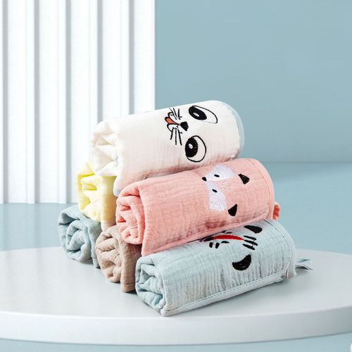 Crepe cotton gauze square towel baby face towel six-layer embroidery kindergarten mouth towel infant saliva towel