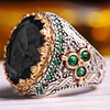 Men's emerald stone inlay, retro ring, jewelry