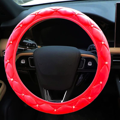 for All Seasons, Soft Leather – Steering wheel cover - red-36-38cm