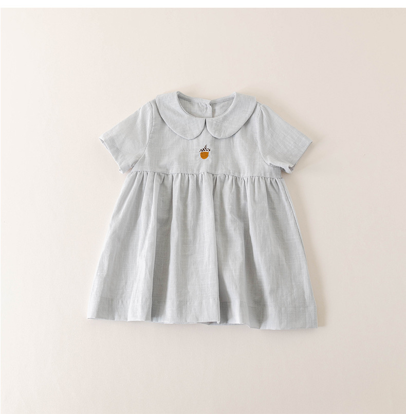 Vestido niña de algodón y lino bordado a mano con cuello_voghion.com