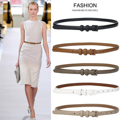 Multi-color wholesale niche-design vintage cowhide bag buckle slim waist belt, artistic, minimalist, and versatile—small leather belt available with drop shipping.