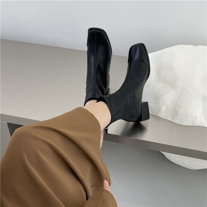 .블랙 609 건담 9 스퀘어 토 부츠 4힐 하이 싱글 안감