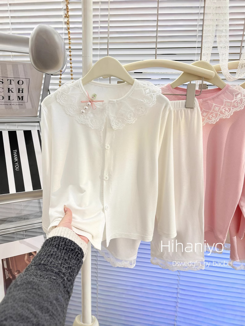 Traje modal para niños, chaqueta de punto delgada de verano para niñas, ropa de aire acondicionado de manga larga, pijamas de servicio a domicilio para padres e hijos para niños grandes