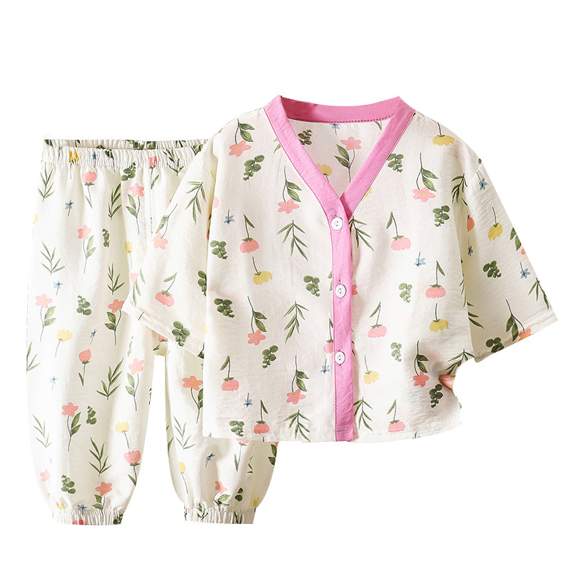 Traje de servicio a domicilio para niños verano nuevo estilo rebeca para niños pijamas para niñas estilo fino ropa de aire acondicionado informal para bebés ropa para niños