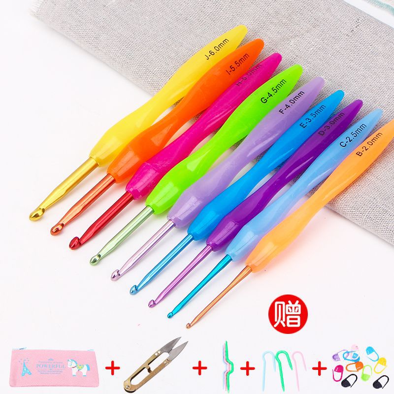 Traje de herramienta de ganchillo tejido a mano aguja de palo de lana marca de aguja hebilla aguja de giro con bolsa de almacenamiento aguja de gancho de aluminio