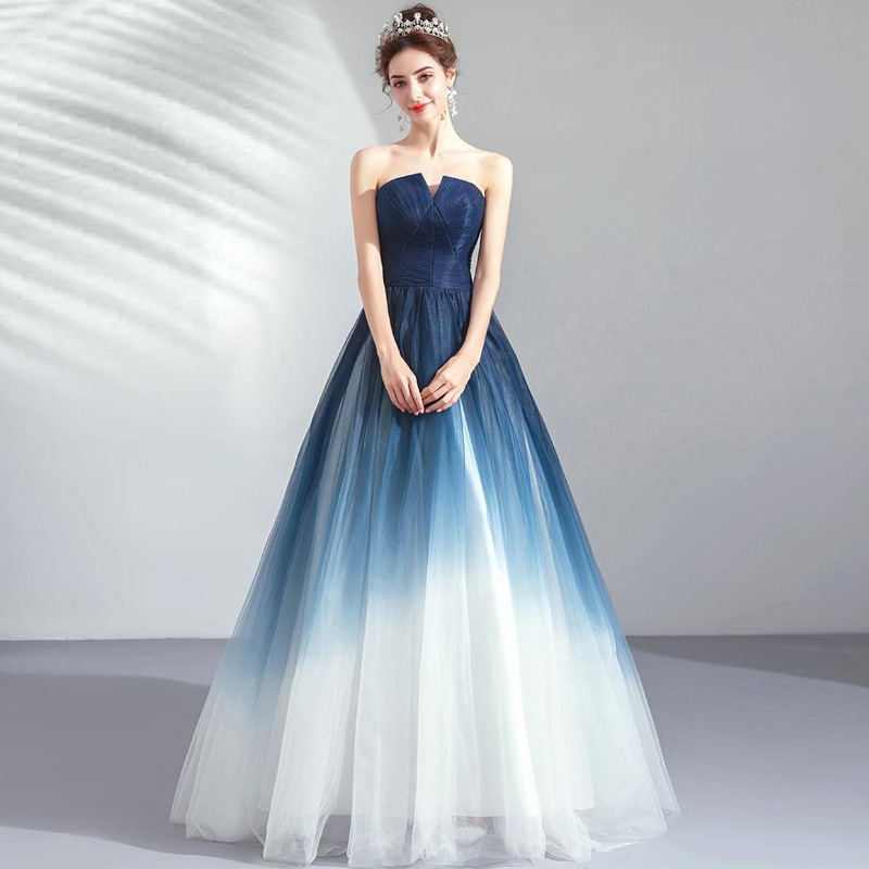 Dream Star Gradient Blue Banquet Strapless Student Costumes Art Test Host Show Wedding Dress Evening Dress Dream Star Gradient Blue Banquet Strapless Student Costumes Art Test Host Show Wedding Dress Evening Dress