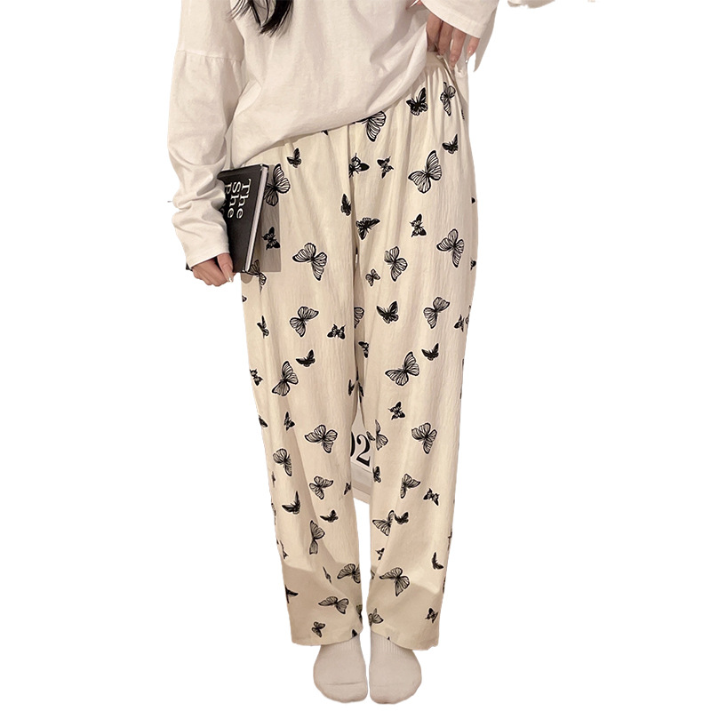 새로운 플레드 팬츠 파자마 여성 봄과 가을 레저 얇은 여름 외부 착용 가능 느슨한 플러스 사이즈 뚱뚱한 MM 홈 팬츠