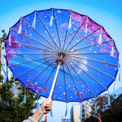 Embroidered silk fabric tassel umbrella Hanfu prop ancient costume umbrella performance runway umbrella qipao photography dance rice paper umbrella