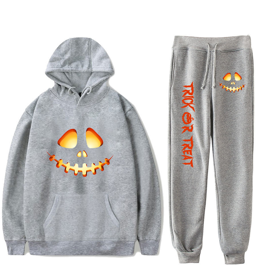 Women's Clothing creative pumpkin ghost face cartoon hooded sweatshirt leggings sports suit_voghion.com