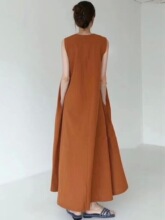 Solid color sleeves cotton linen dress��ɫ�o�������B��ȹ