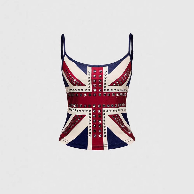 Y2K Retro American Style Trendy Rhinestone High Street Fashion Summer Camisole Women's Slim Sexy Tank Top