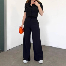 新款女式两件套夏季短袖时尚上衣休闲显瘦高腰健身运动裤搭配套装