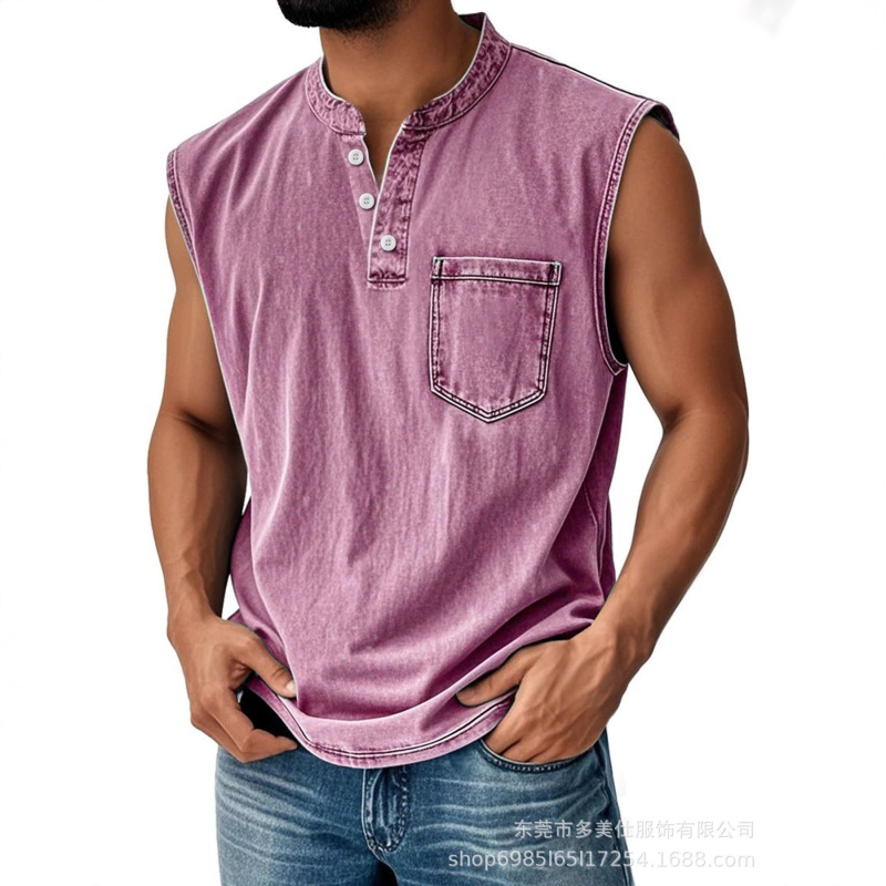 2026 New Cross-Border Amazon Independent Site Men's Simple Versatile Sleeveless Button-Down Polo Vest for Men