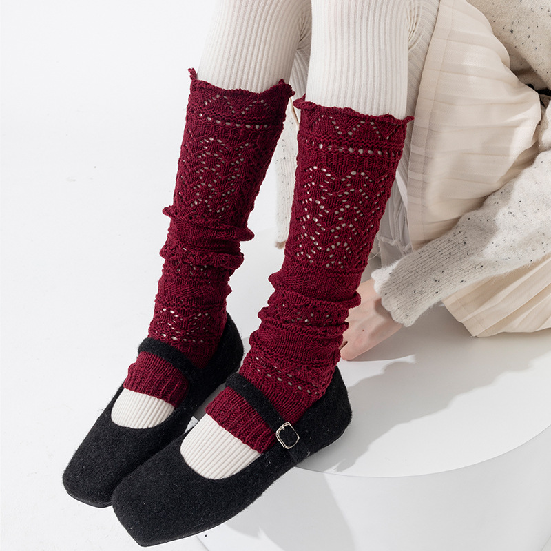Botas Calcetines de algodón mujer en relieve hueco cálido tejido retro gris industria pesada tubo largo otoño e invierno apilado pantorrilla cubierta de pierna