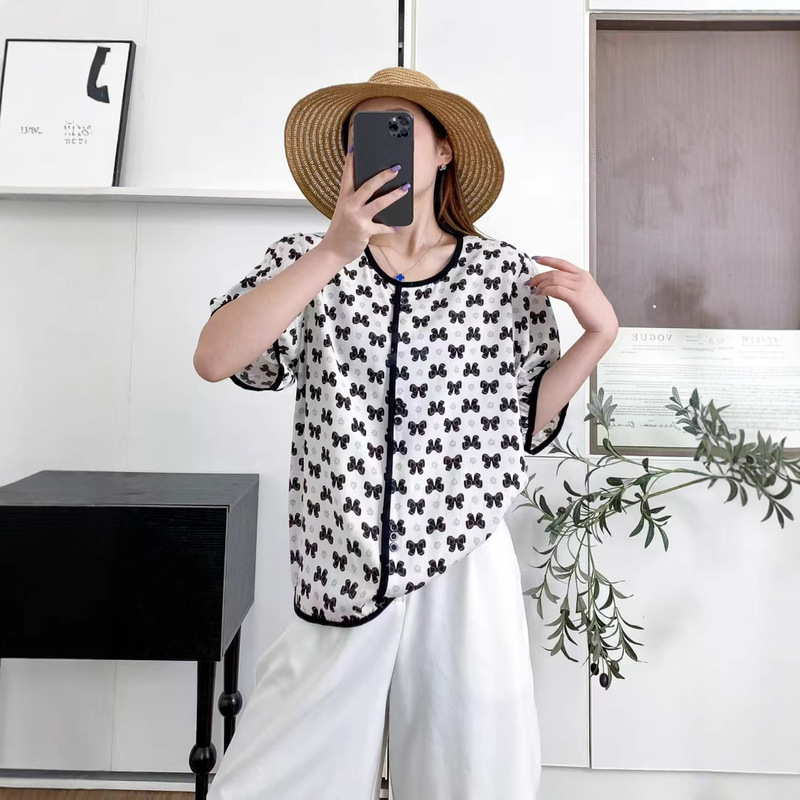 Cotton Silk Short-Sleeved T-Shirt for Women 2025 Summer New Style Design Floral Artificial Cotton Belly-Covering Top Thin Style Cotton Silk Short-Sleeved T-Shirt for Women 2025 Summer New Style Design Floral Artificial Cotton Belly-Covering Top Thin Style