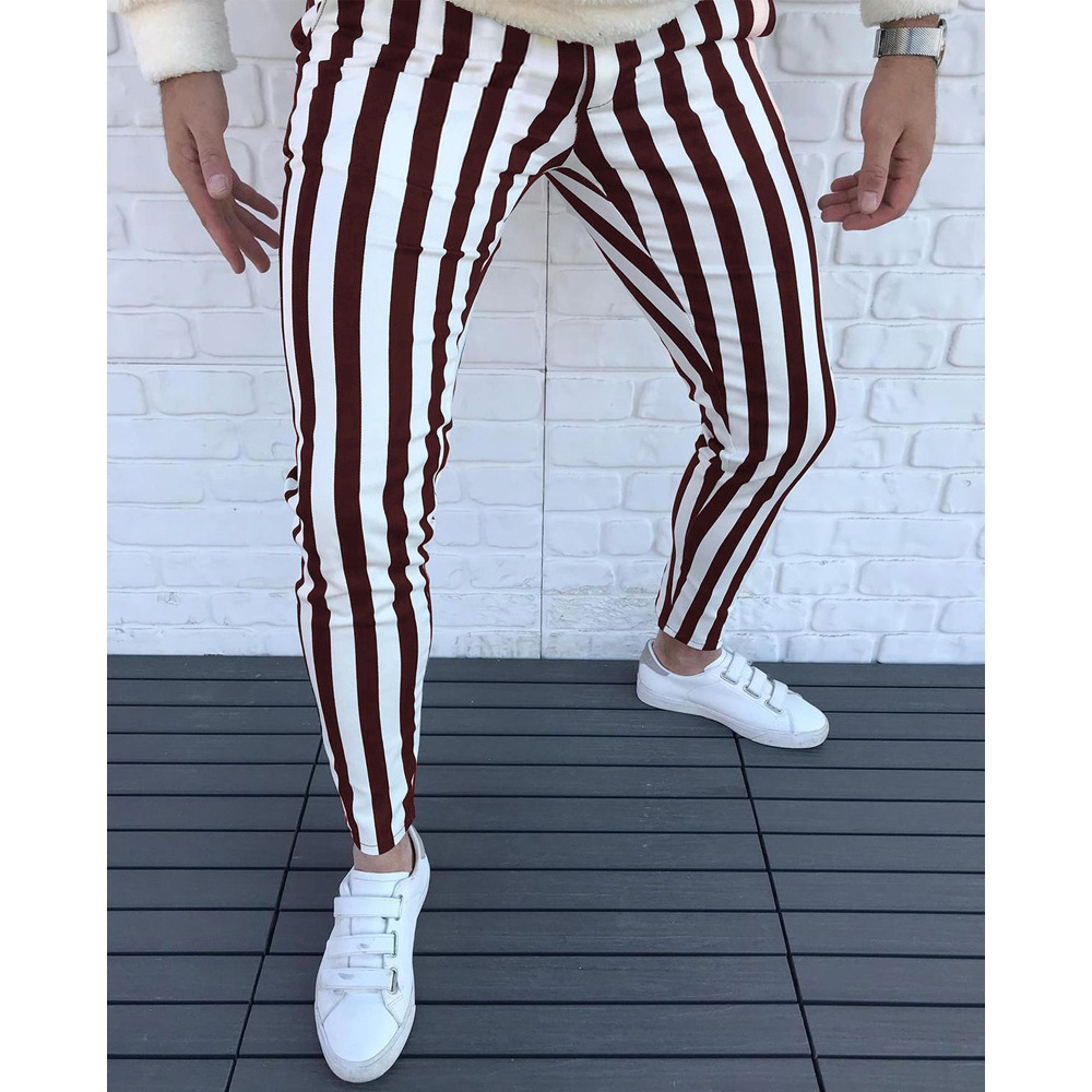 Spring Summer Thin Stripe Casual Pants Men Trend Pants Wild Casual Fashion Elastic Slim Trousers Male New_voghion.com