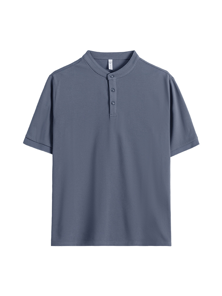 Camiseta de manga corta para hombre con cuello de Henry de gofro de gama alta para hombre