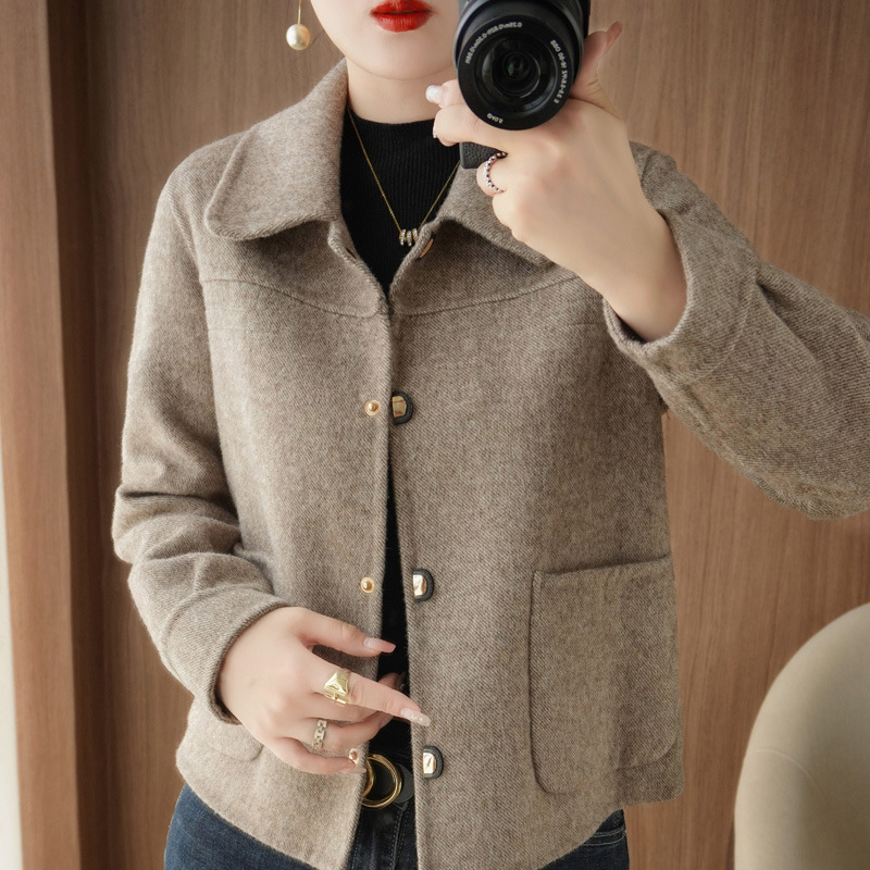 Autumn and Winter Classy Doll Collar Short Double-Sided Cashmere Outwear for Small Women Korean Style Loose New Woolen Outwear