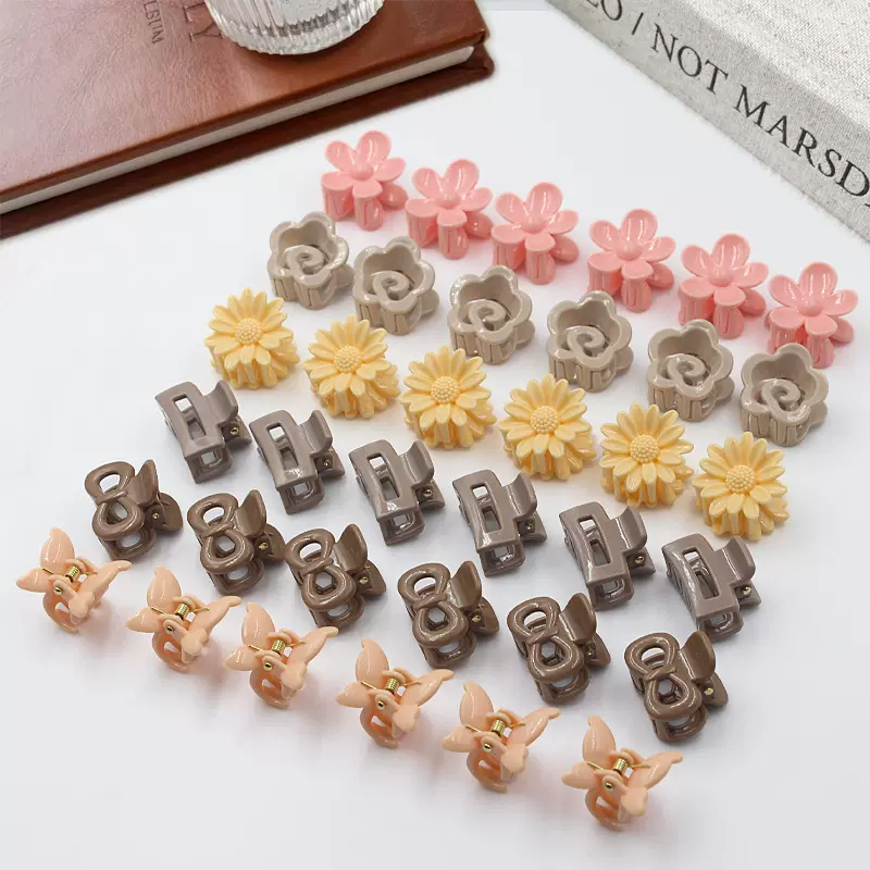 2.5cm奶茶色简约气质发饰花朵小抓夹女孩发夹高马尾发卡奶咖定制